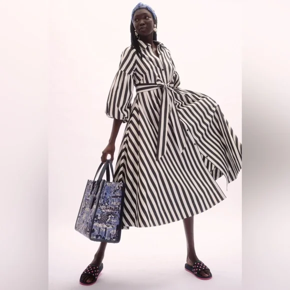 Kate Spade Women’s Terrace Stripe Dress Black White Button Down Poplin Size S - Picture 3 of 9